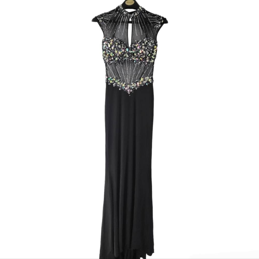 NWOT Dave & Johnny Black Crystal Evening Gown